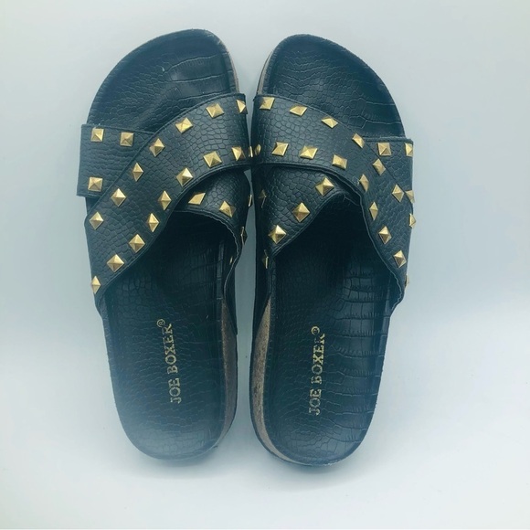 Joe boxer women's black slides with gold studs size 7 1/2 - Picture 5 of 7